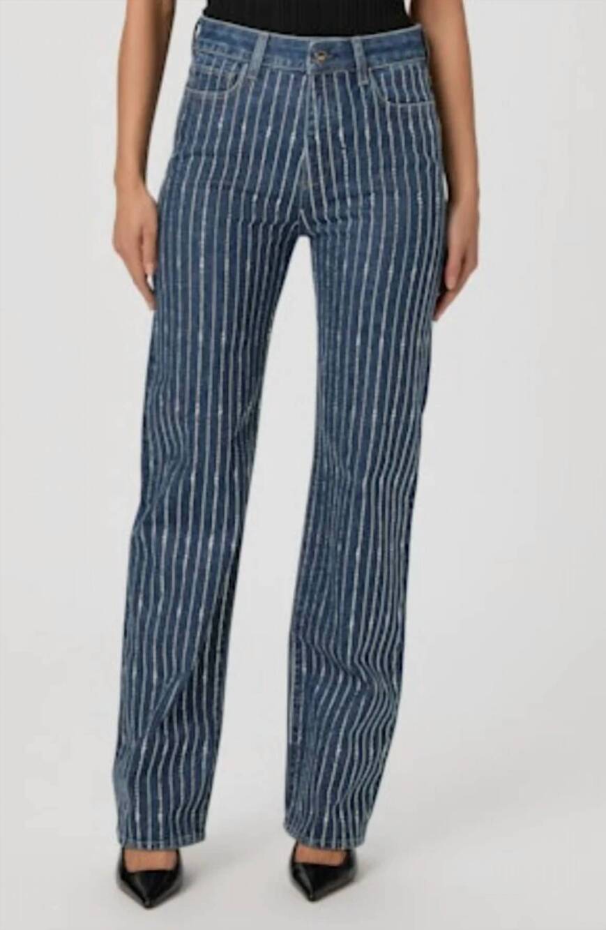 NEW PAIGE embellished stevie high rise straight jeans in millennium striped